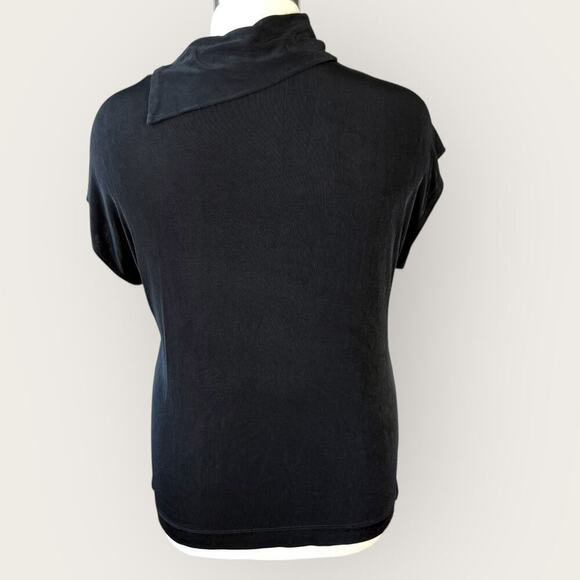 Chico's Travelers Vintage Cap Sleeve Asymmetric Cowl Neck Slinky Top XL/16 Black - Picture 2 of 13